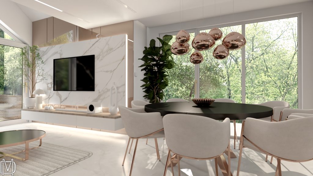 Projekt wnętrza salon z jadalnią. Projektowanie wnętrz rzeszów