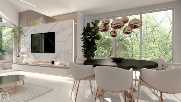 Projekt wnętrza salon z jadalnią. Projektowanie wnętrz rzeszów