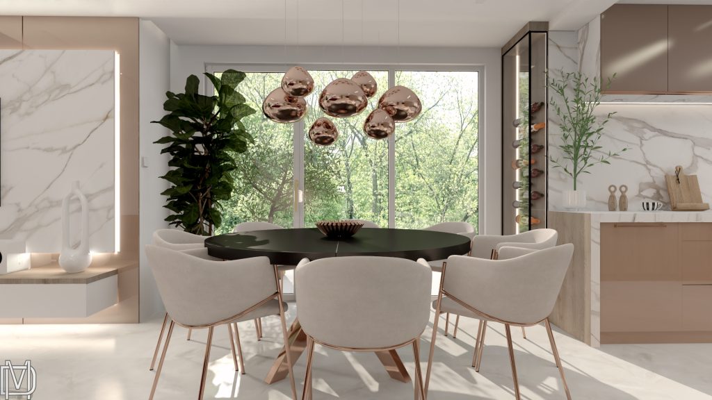 Projekt wnętrza salon z jadalnią. Projektowanie wnętrz rzeszów